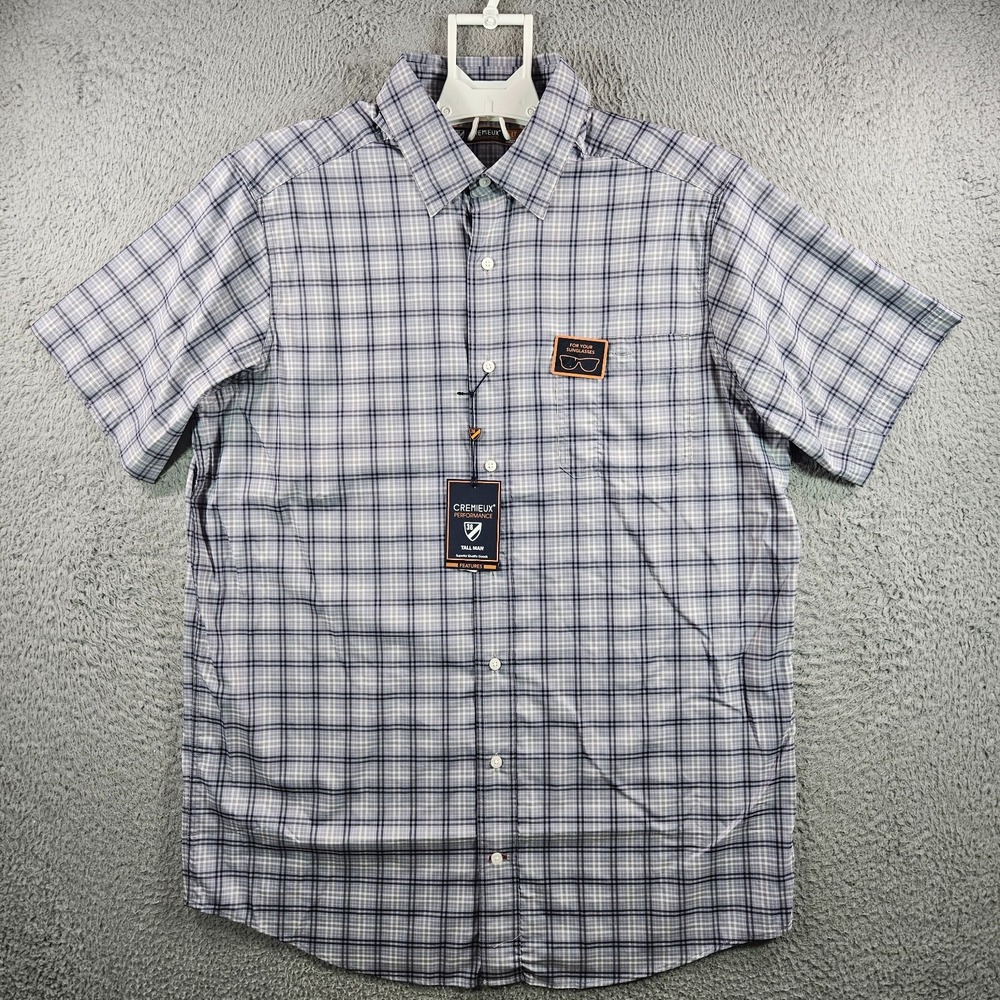 NEW Cremieux Performance Shirt Men LT UPF 30+ Short Sleeve Gray Plaid‎